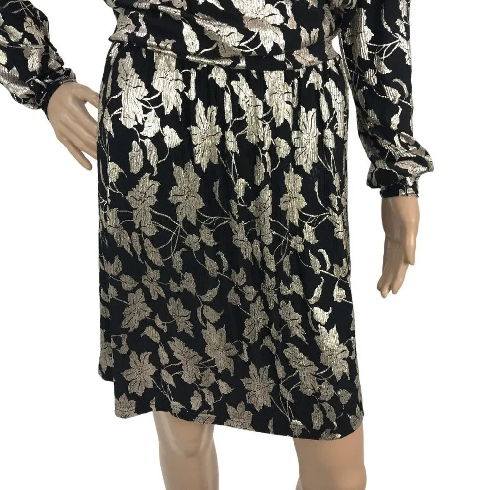 NWT Vero Moda Womens Floral A-Line Dress Metallic Long Sleeve VNeck Mini Dress S